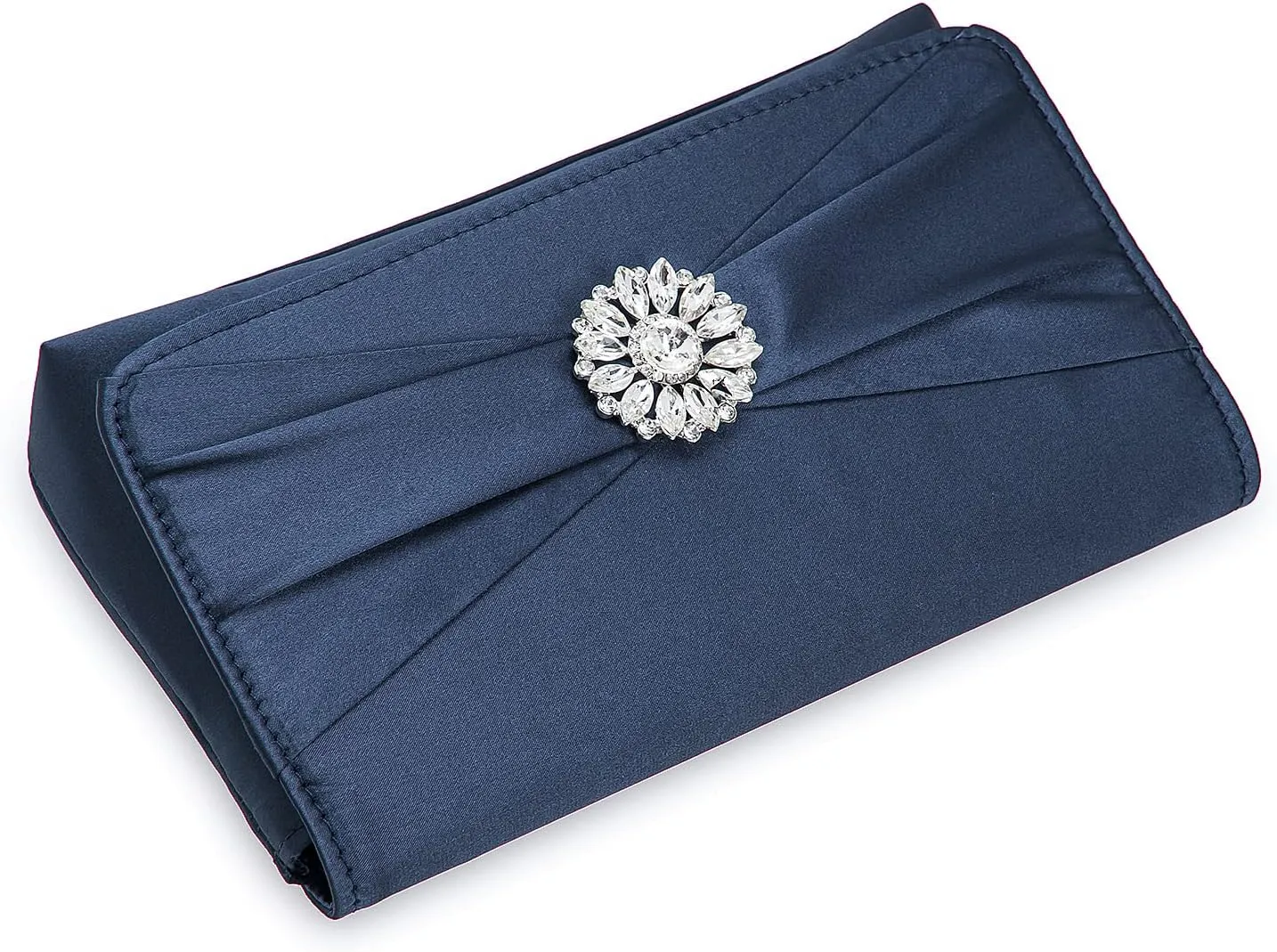 CHARMING TAILOR Evening Bag for Women Pleated Flap Satin Formal Purse Diamantes Brooch Embellished Clutch