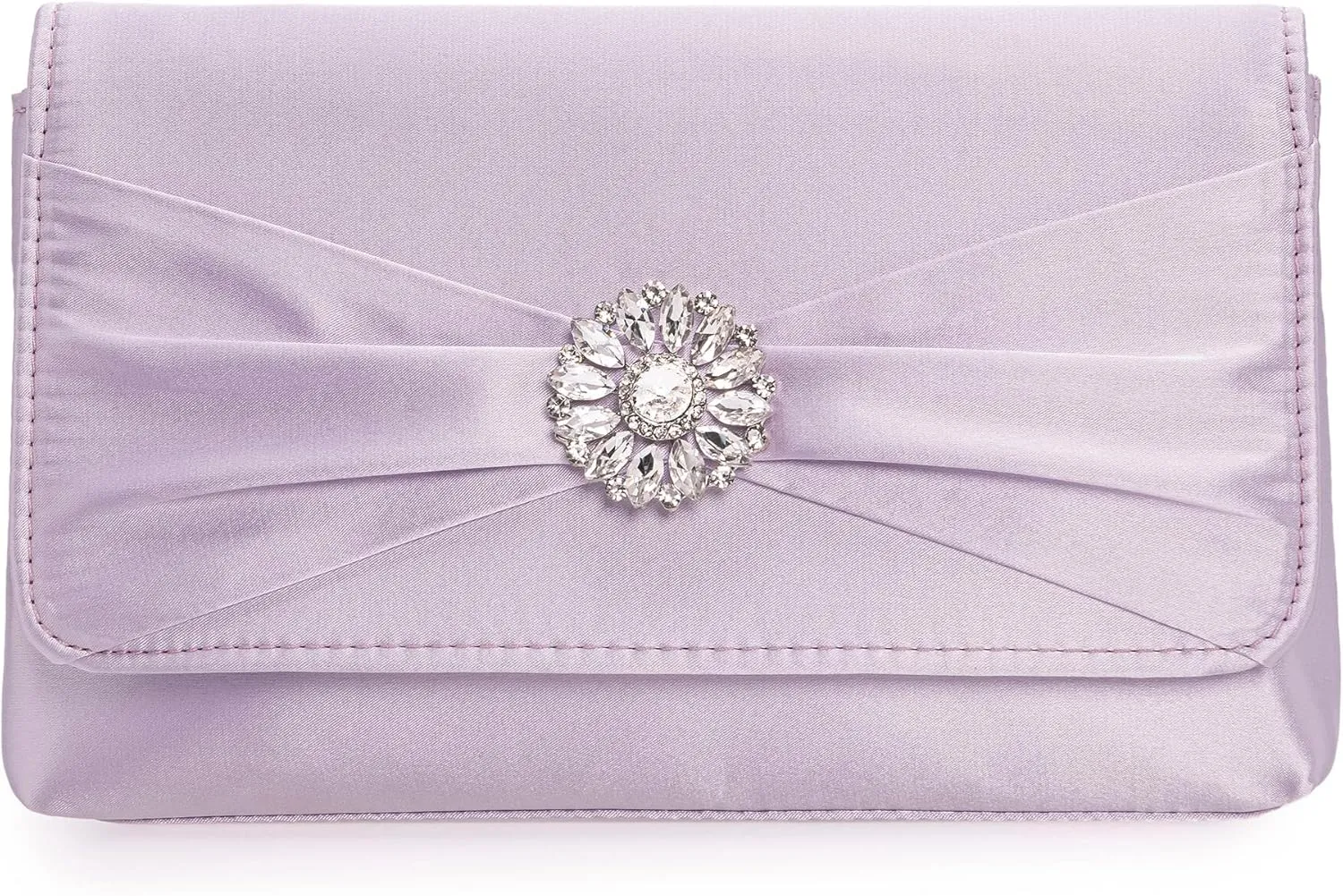 CHARMING TAILOR Evening Bag for Women Pleated Flap Satin Formal Purse Diamantes Brooch Embellished Clutch