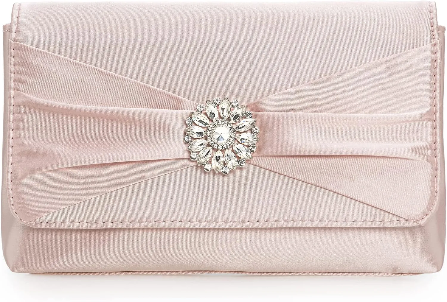 CHARMING TAILOR Evening Bag for Women Pleated Flap Satin Formal Purse Diamantes Brooch Embellished Clutch