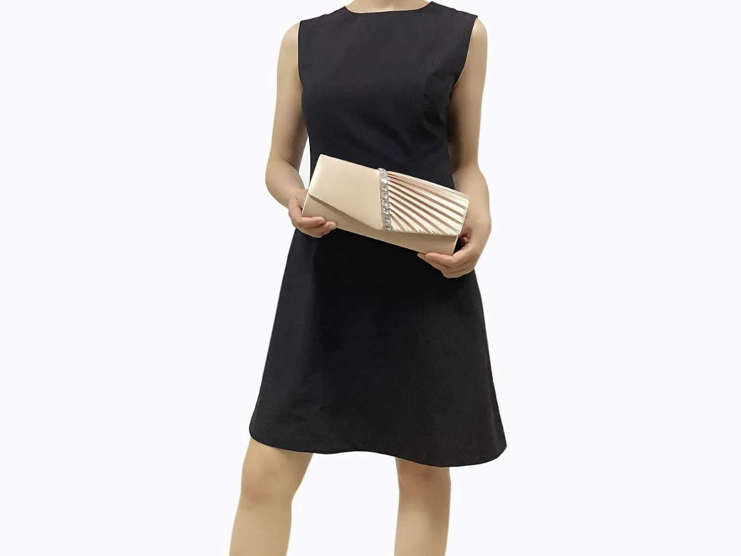CHARMING TAILOR Evening Handbag Crystal Embellished and Pleated Satin Clutch