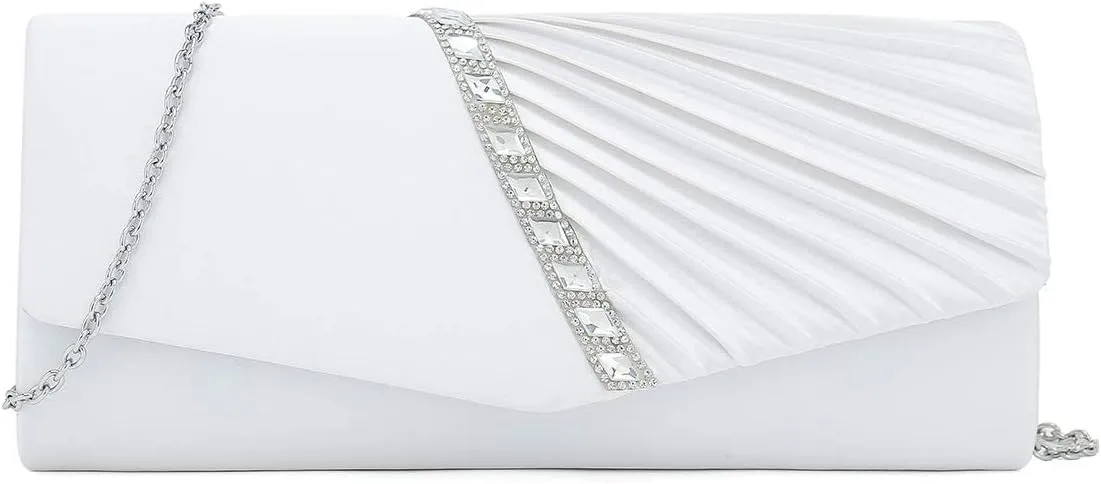 CHARMING TAILOR Evening Handbag Crystal Embellished and Pleated Satin Clutch