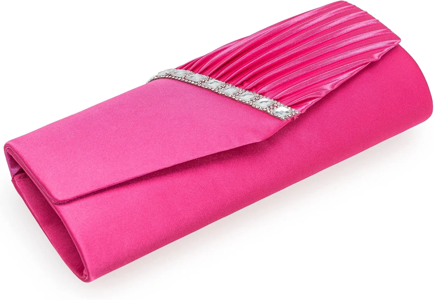 CHARMING TAILOR Evening Handbag Crystal Embellished and Pleated Satin Clutch