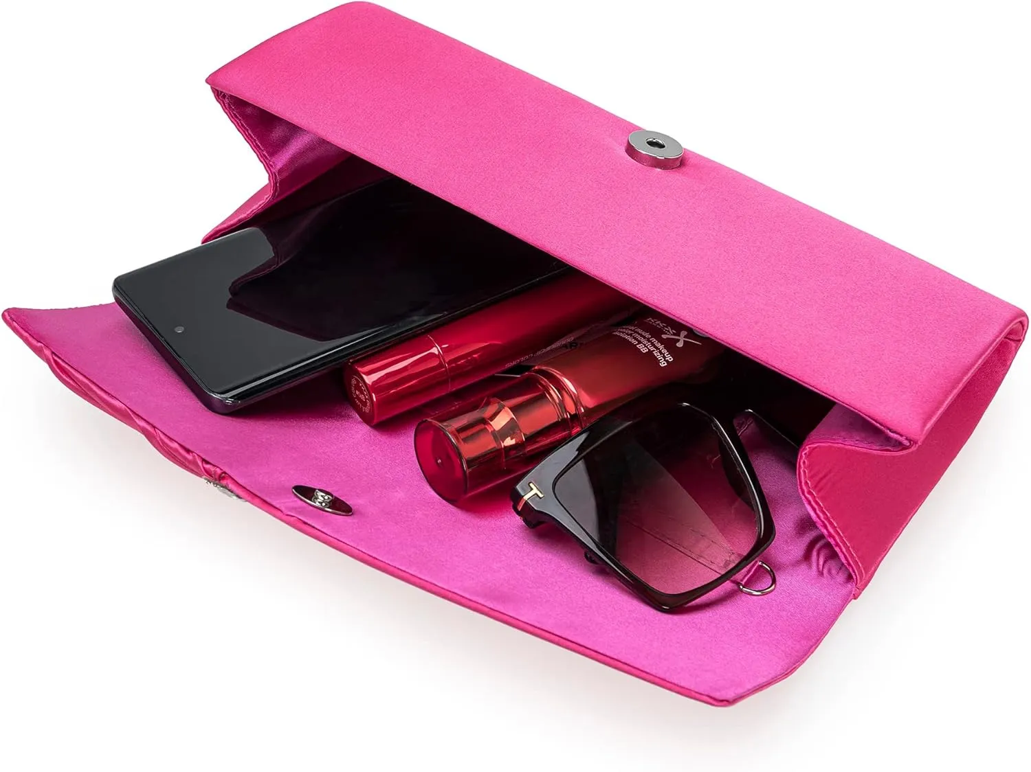 CHARMING TAILOR Evening Handbag Crystal Embellished and Pleated Satin Clutch