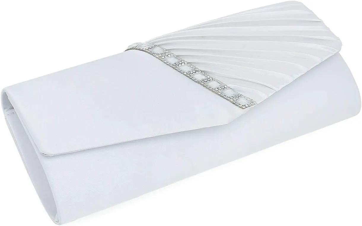 CHARMING TAILOR Evening Handbag Crystal Embellished and Pleated Satin Clutch