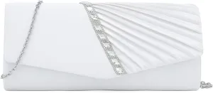 CHARMING TAILOR Evening Handbag Crystal Embellished and Pleated Satin Clutch