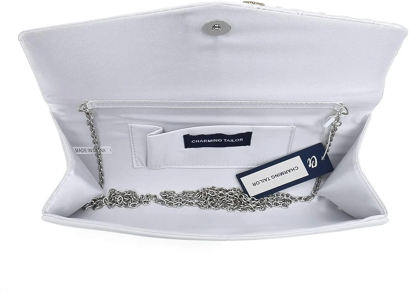 CHARMING TAILOR Evening Handbag Crystal Embellished and Pleated Satin Clutch