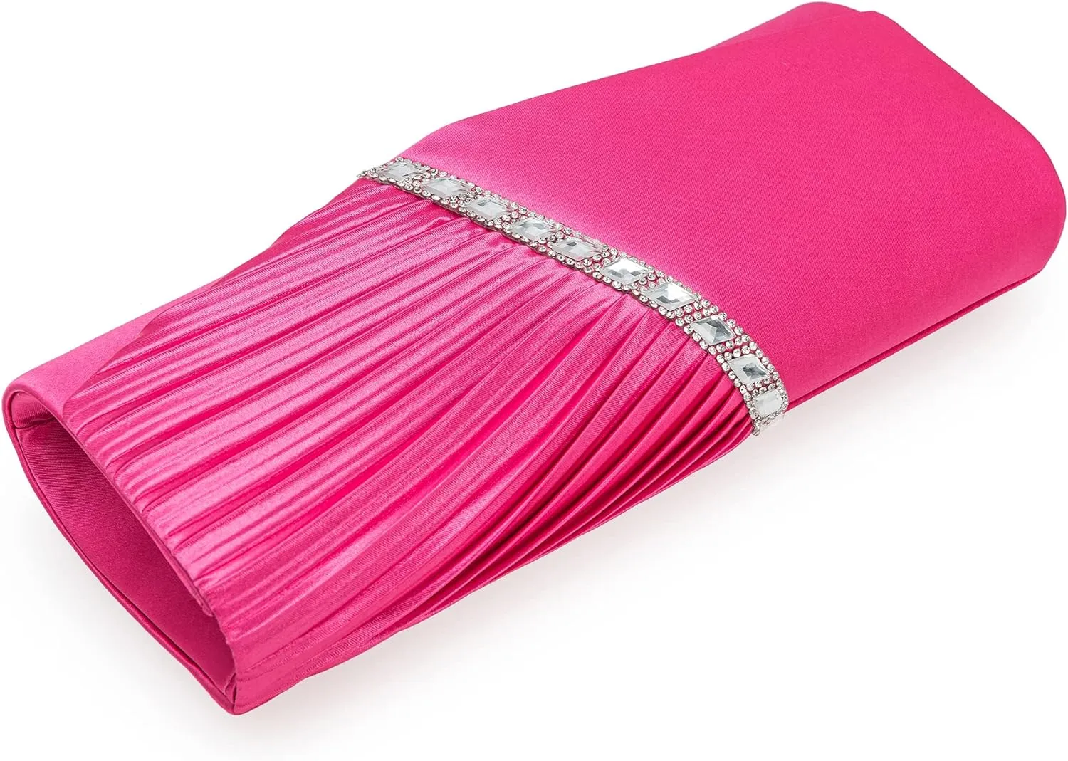 CHARMING TAILOR Evening Handbag Crystal Embellished and Pleated Satin Clutch