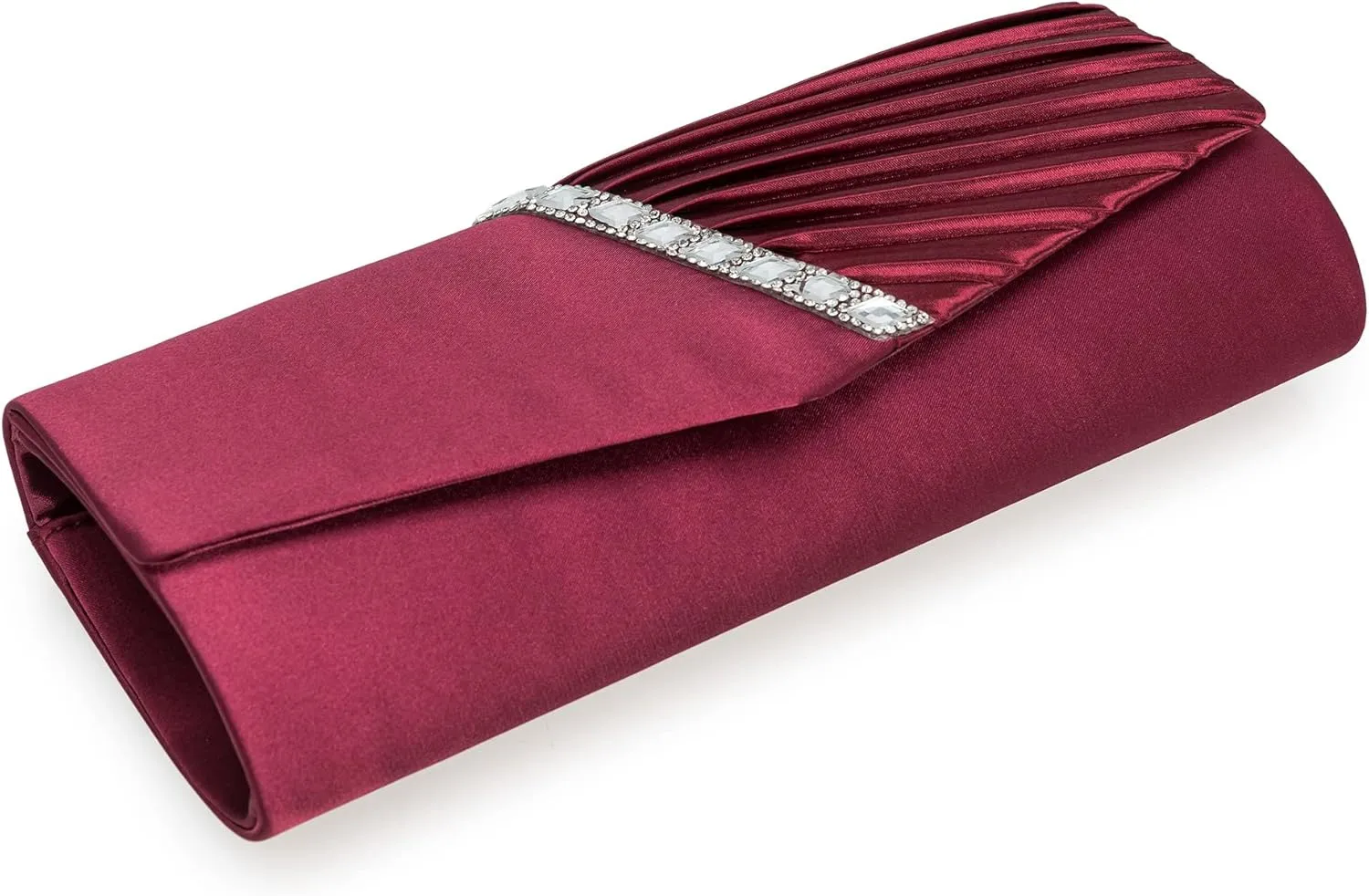 CHARMING TAILOR Evening Handbag Crystal Embellished and Pleated Satin Clutch