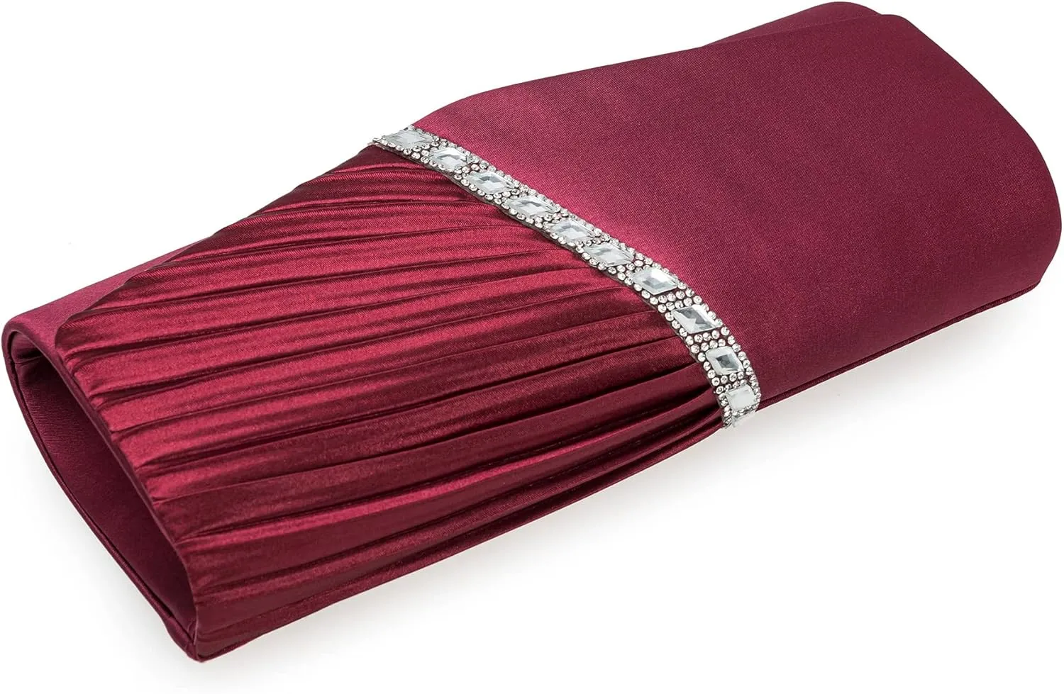 CHARMING TAILOR Evening Handbag Crystal Embellished and Pleated Satin Clutch