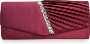 CHARMING TAILOR Evening Handbag Crystal Embellished and Pleated Satin Clutch