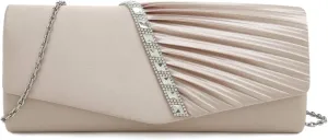 CHARMING TAILOR Evening Handbag Crystal Embellished and Pleated Satin Clutch