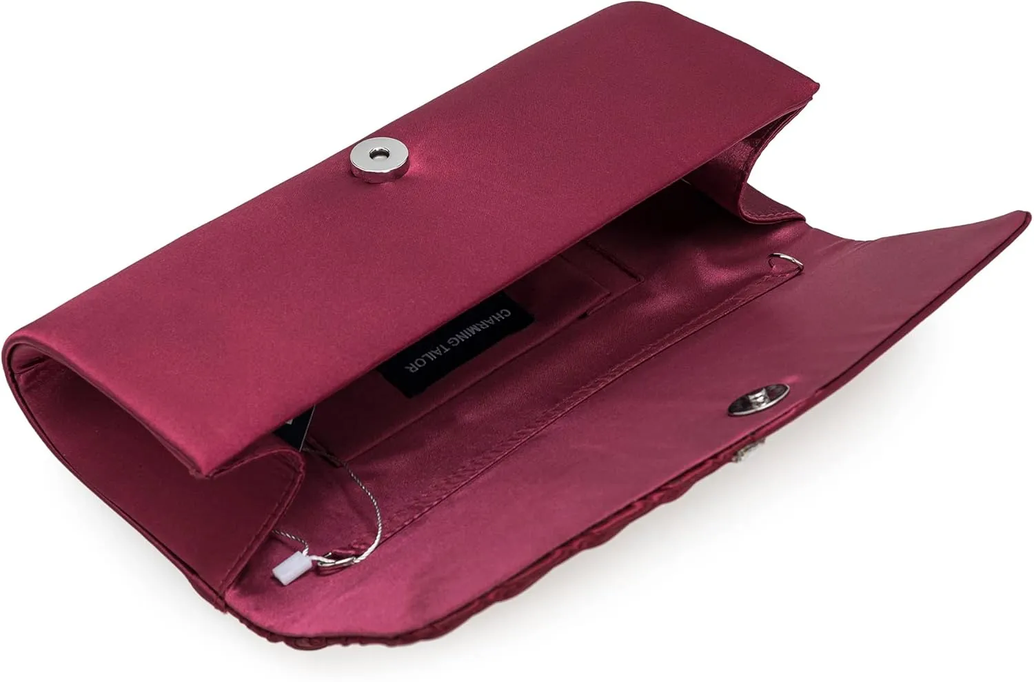 CHARMING TAILOR Evening Handbag Crystal Embellished and Pleated Satin Clutch
