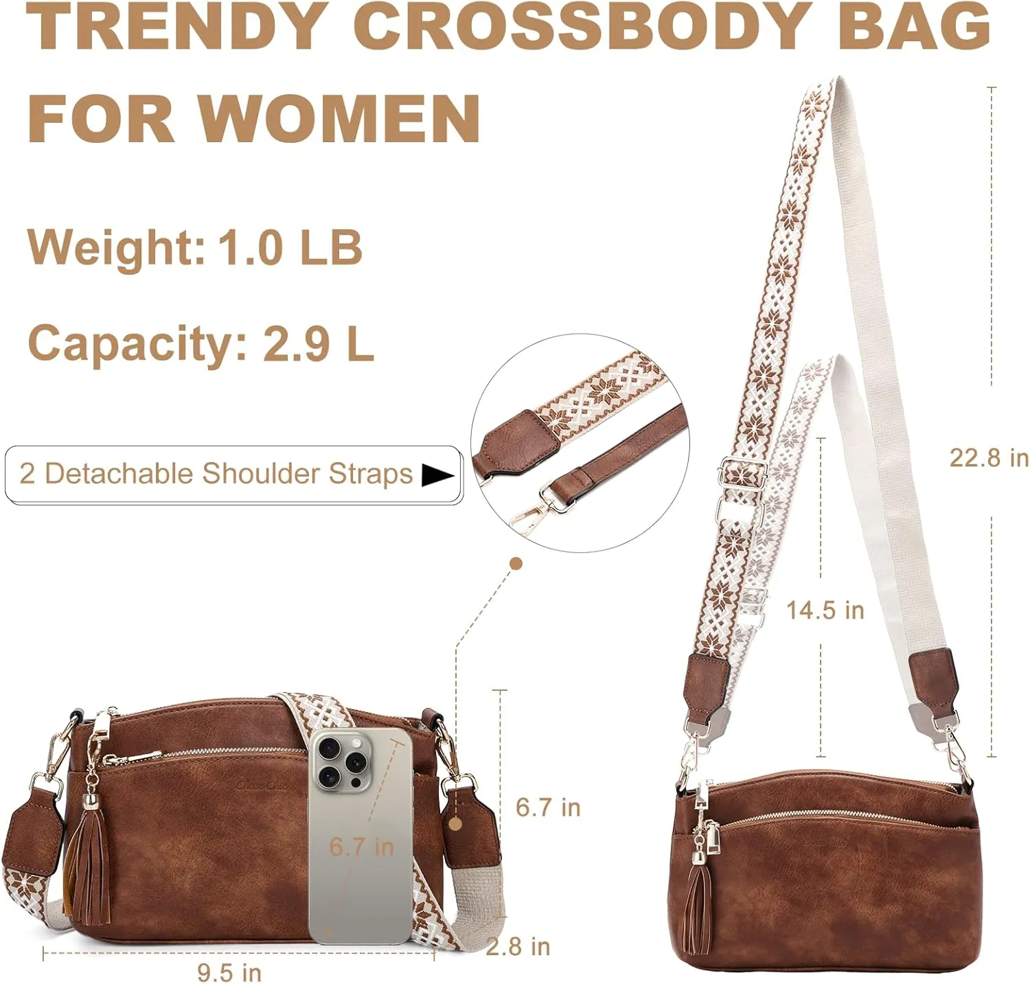 Chase Chic Crossbody Purse for Women, Trendy Vegan Leather Cross Body Bag Lady Small Handbag with Guitar Strap