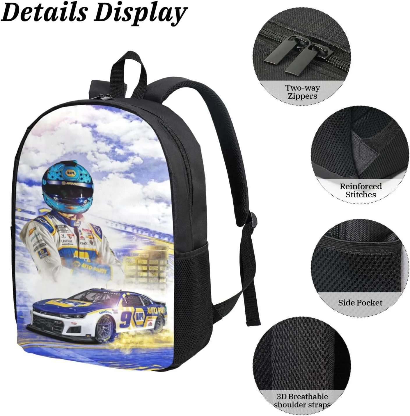 Chase-Elliott-Car-9 Backpack Work Rucksack Computer Bag 17 Inch Travel Backpack Gym Bags