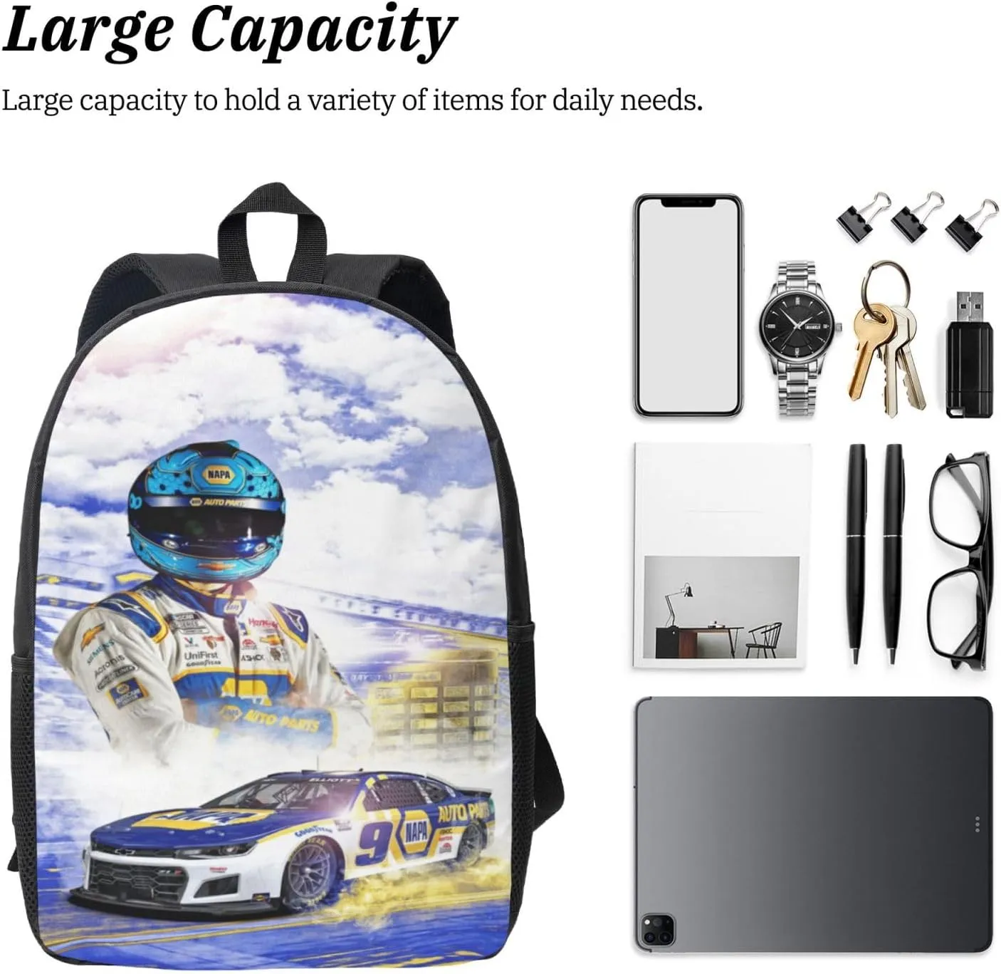 Chase-Elliott-Car-9 Backpack Work Rucksack Computer Bag 17 Inch Travel Backpack Gym Bags