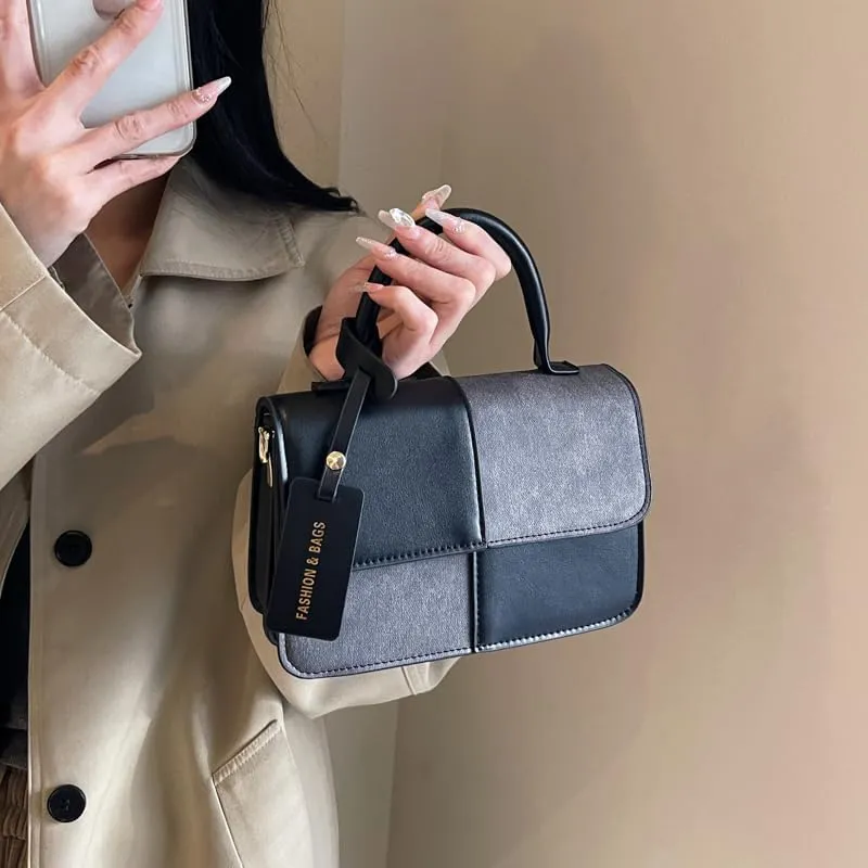 Checkered Shoulder Bag for Women,Small Leather Crossbody Bag,Fall Trendy Luxury Handbags Top-Handle Purse With Strap