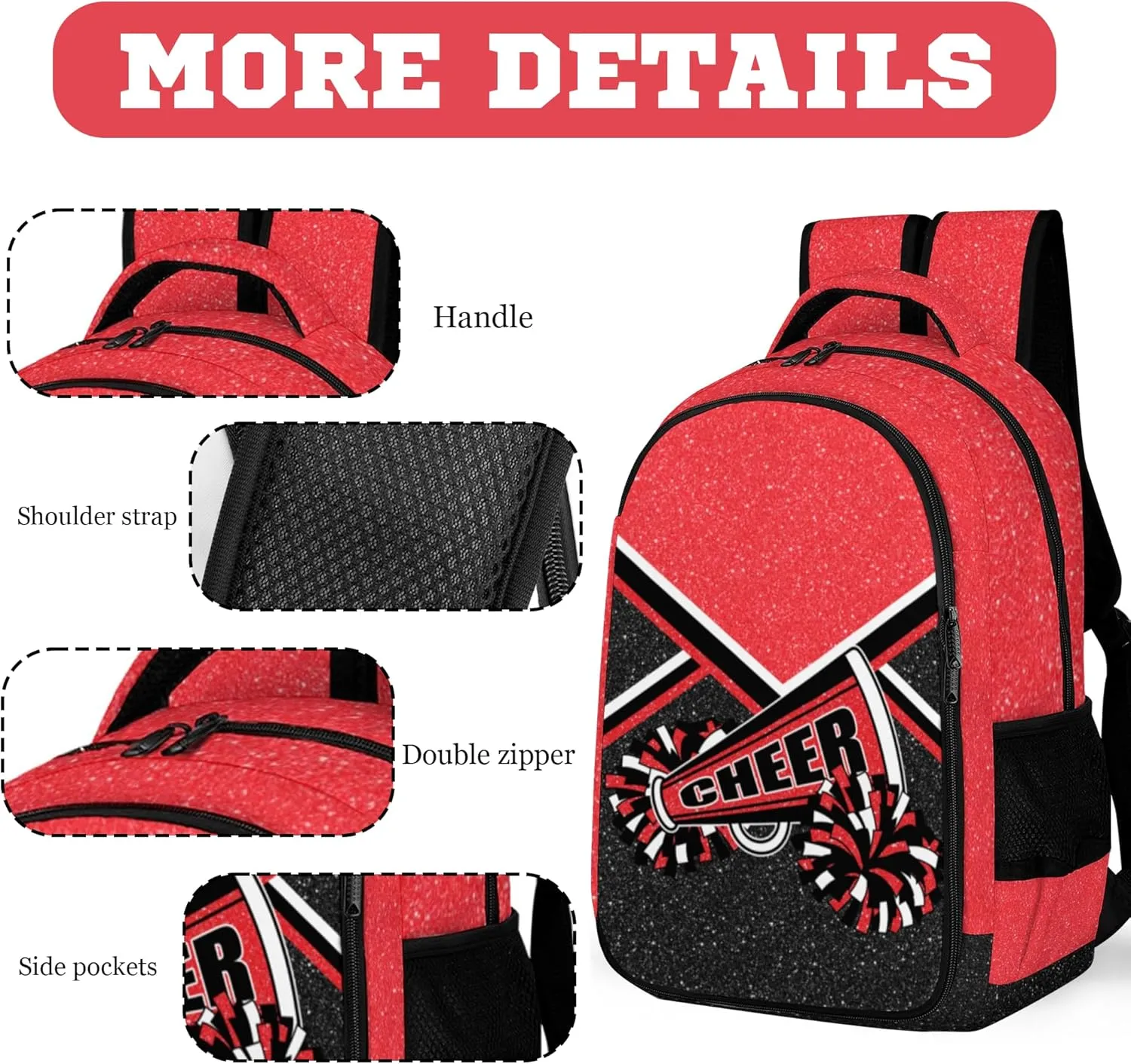 Cheer Backpack for Cheerleader, Cheerleading Gift for Teams, Women's Cheer Backpack (Red)