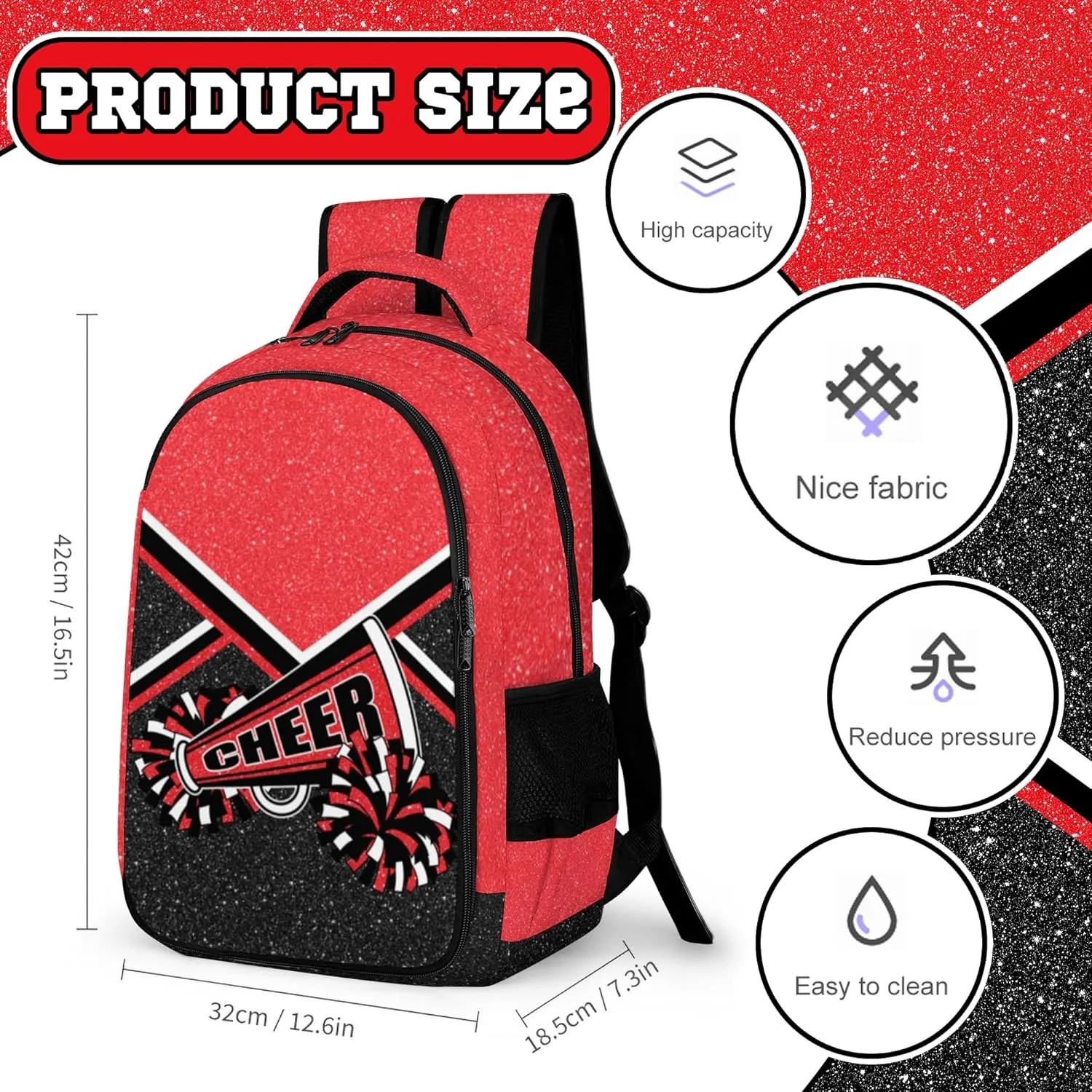 Cheer Backpack for Cheerleader, Cheerleading Gift for Teams, Women's Cheer Backpack (Red)