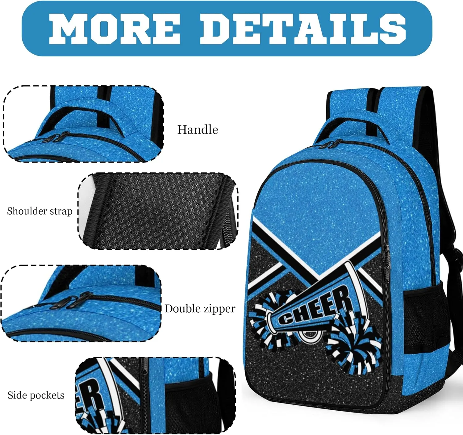 Cheer Backpack for Cheerleader, Cheerleading Gifts for Teams, Women's Cheer Backpack (Blue)
