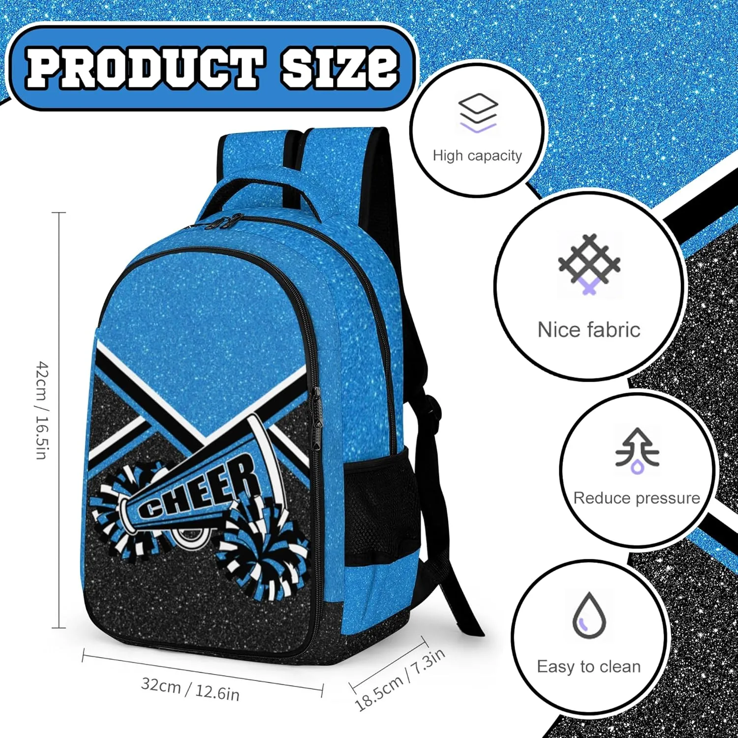 Cheer Backpack for Cheerleader, Cheerleading Gifts for Teams, Women's Cheer Backpack (Blue)