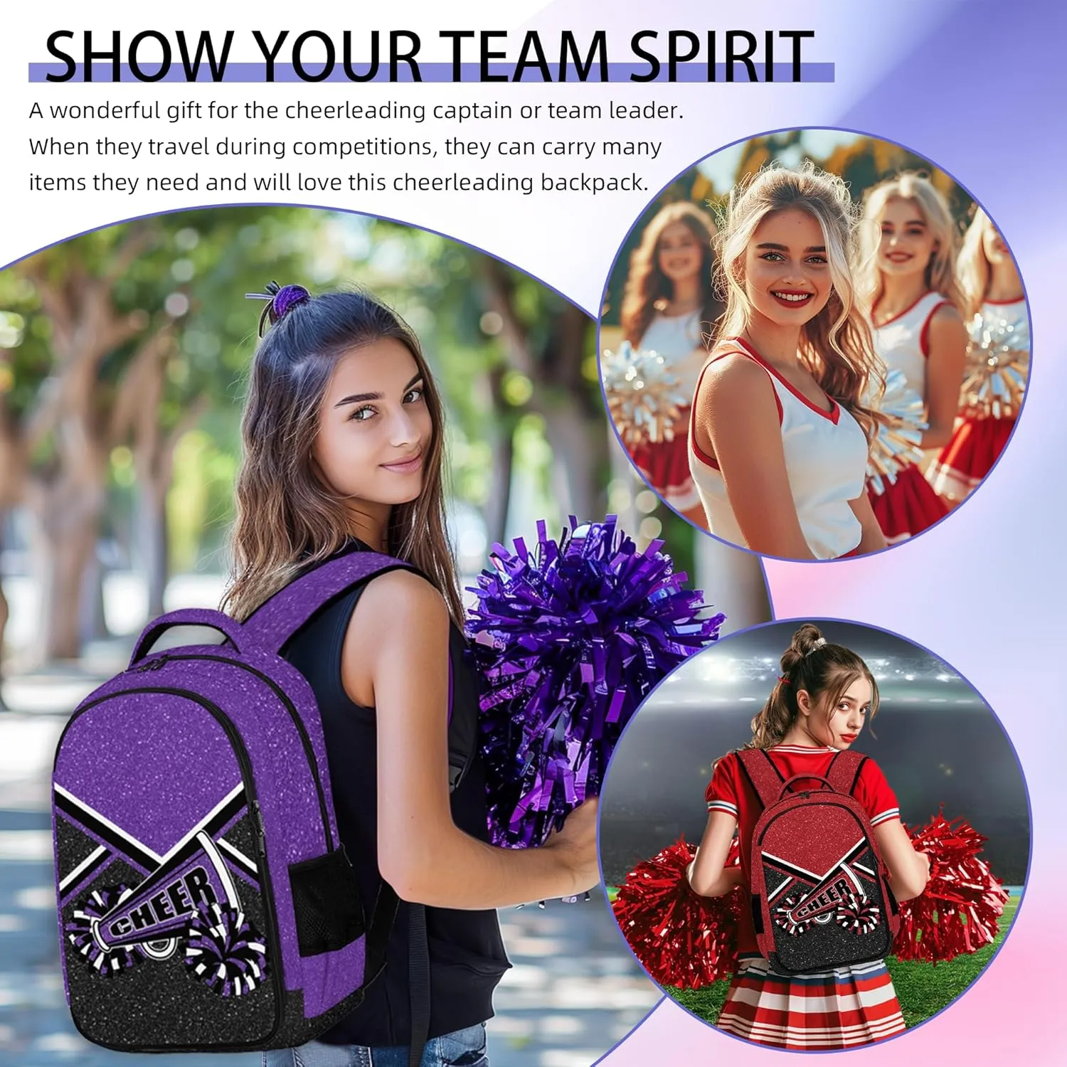 Cheer Backpack for Cheerleader, Cheerleading Gifts for Teams, Women's Cheer Backpack (Blue)