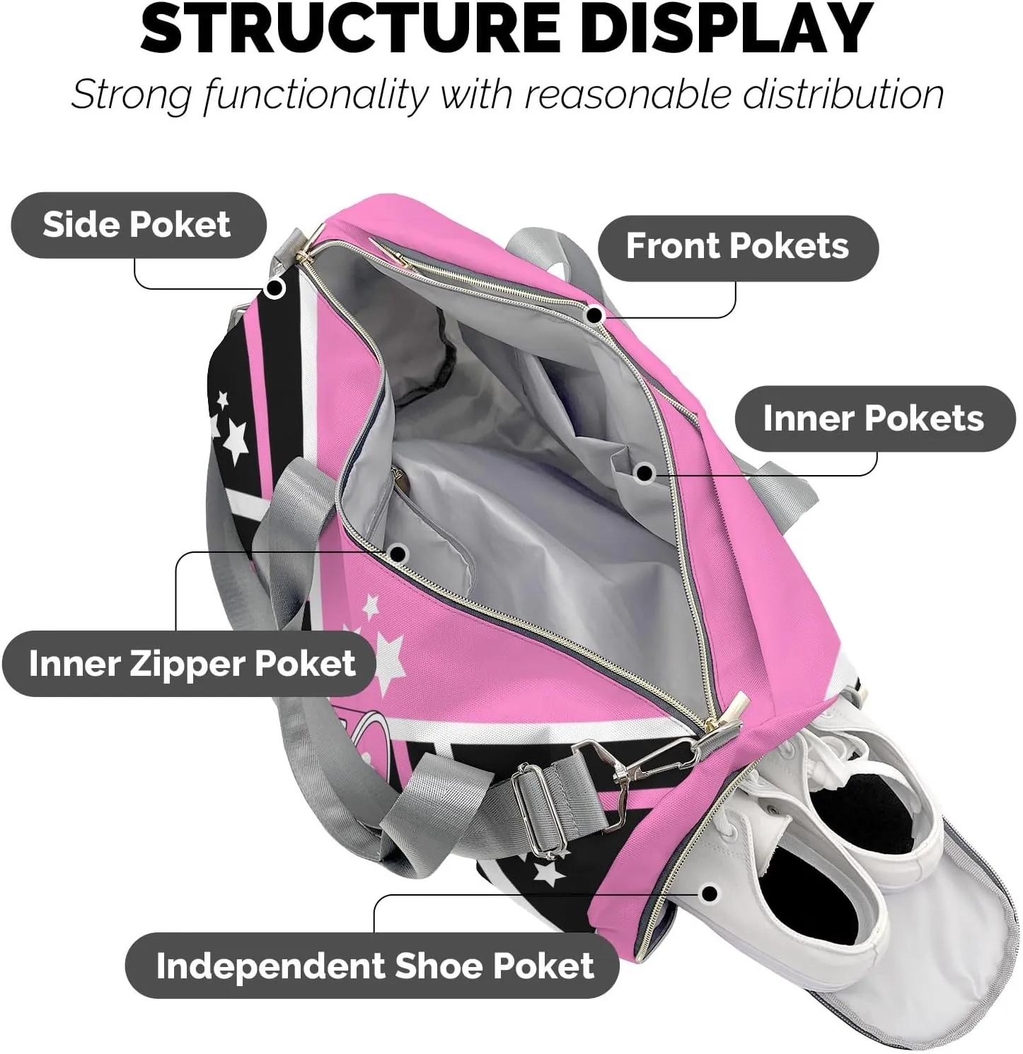 Cheer Cheerleader Pink Duffel Bag Custom Waterproof Sport Gym Travel Perform Training Bags with Name
