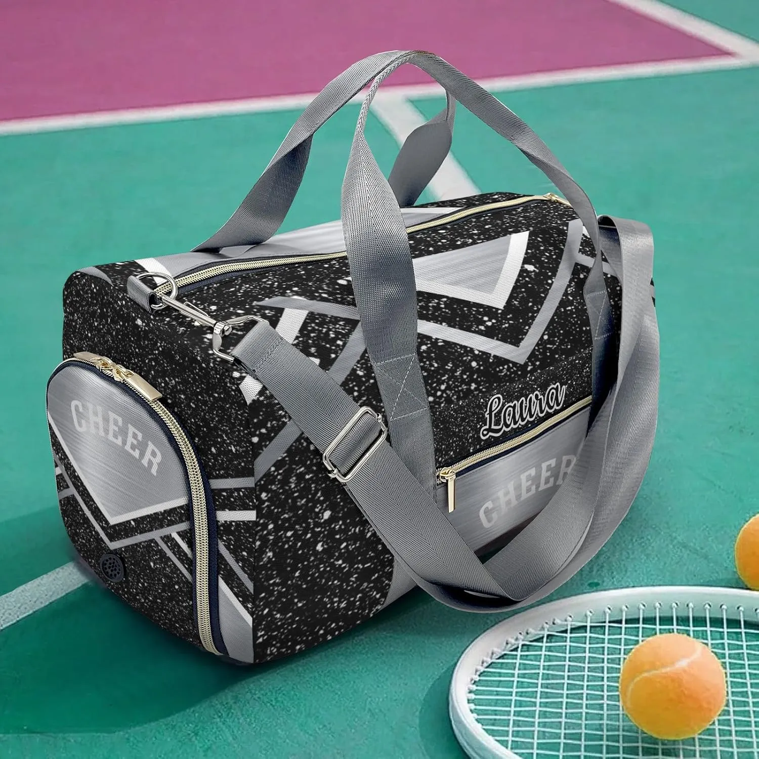 Cheer Cheerleader Sports Duffel Bag Travel Duffle Gym Bags Weekender Bag with Shoe Compartments (Grey)