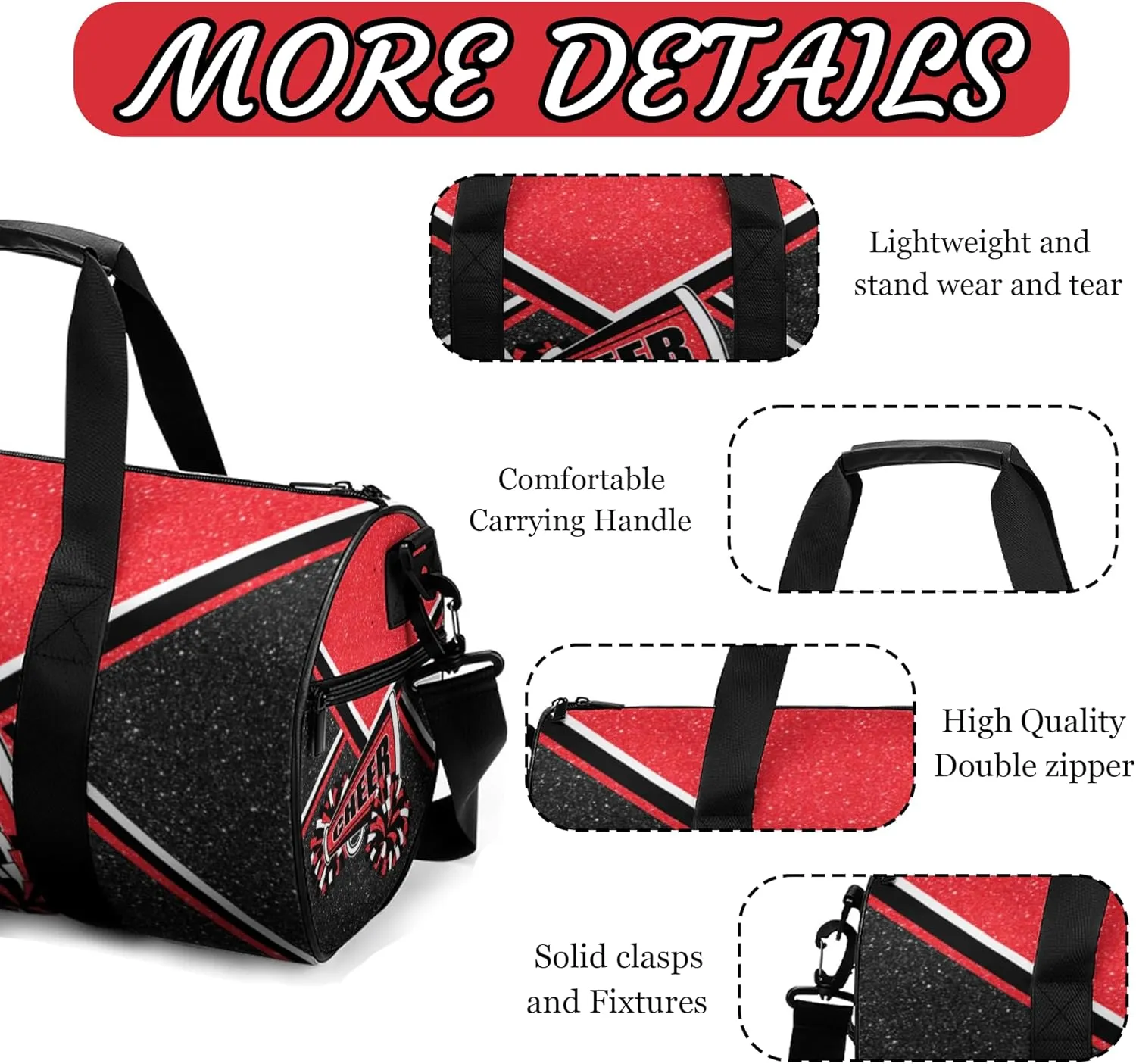 Cheer Duffel Bags for Cheerleaders, Cheerleading Gym Bag, Carry on Weekender Bags, Travel Bag Duffel Bag (Red)