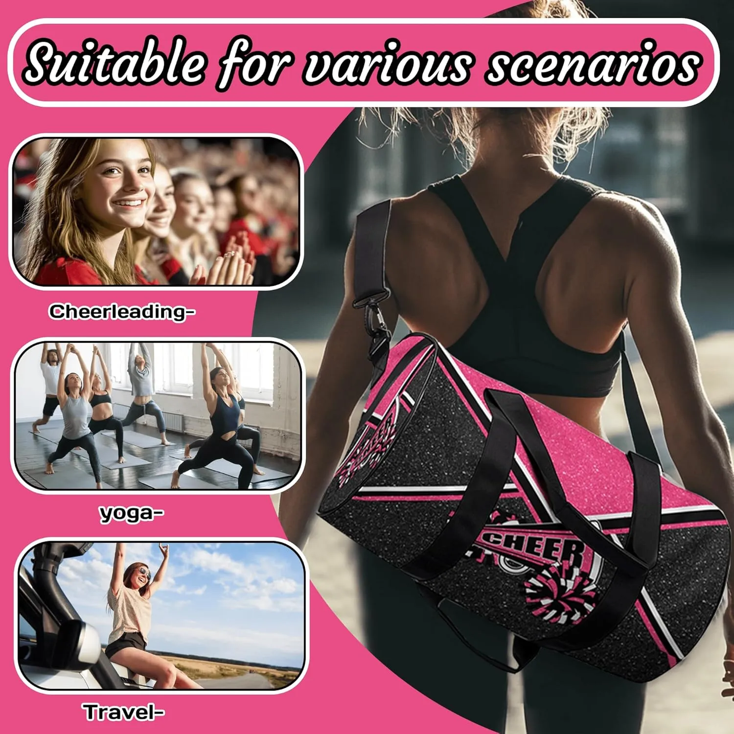 Cheer Duffel Bags for Cheerleaders, Cheerleading Gym Bag, Carry on Weekender Bags, Travel Bag Duffel Bag (Rosered)