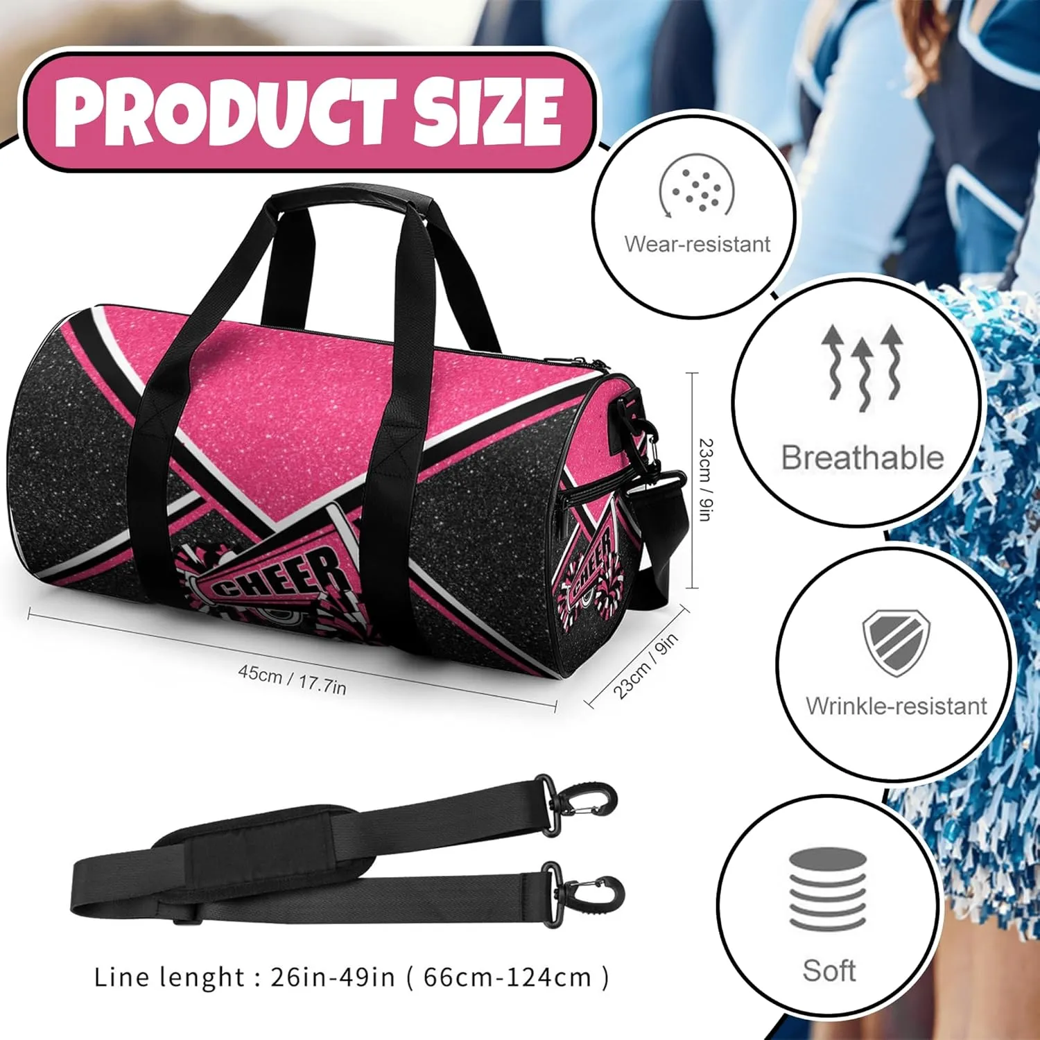 Cheer Duffel Bags for Cheerleaders, Cheerleading Gym Bag, Carry on Weekender Bags, Travel Bag Duffel Bag (Rosered)