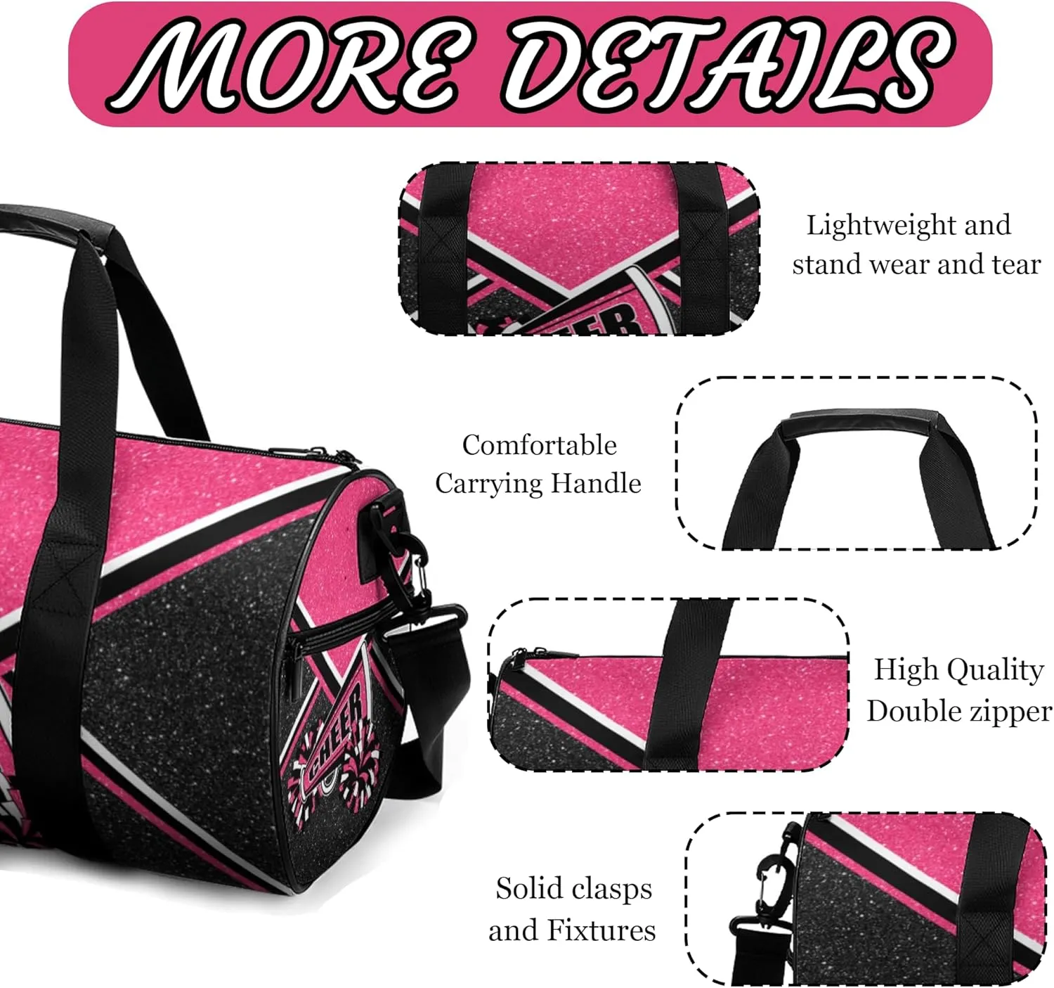 Cheer Duffel Bags for Cheerleaders, Cheerleading Gym Bag, Carry on Weekender Bags, Travel Bag Duffel Bag (Rosered)