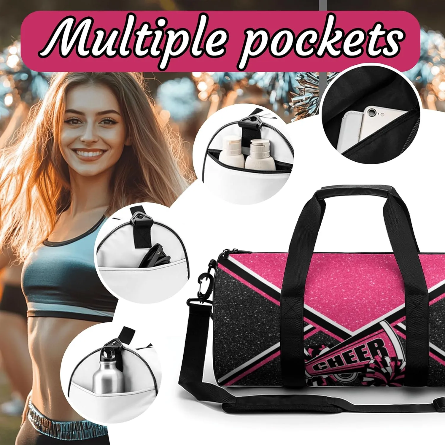 Cheer Duffel Bags for Cheerleaders, Cheerleading Gym Bag, Carry on Weekender Bags, Travel Bag Duffel Bag (Rosered)