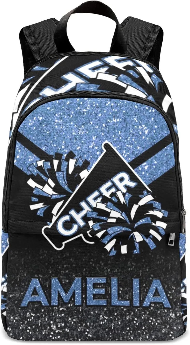 Cheerleader Blue Personalized Backpack for Teen Boys Girls,Custom Travel Backpack Bookbag Casual Bag Name Gift 11.8"(L) x 5.51"(W) x 17.72"(H)