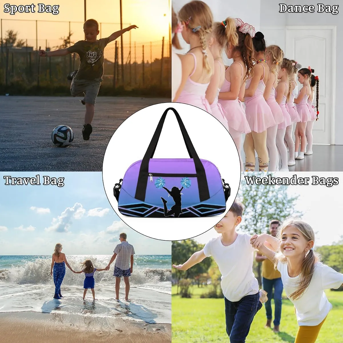 Cheerleader Kids Overnight Duffel Bags for Girls Cheer Sport Gym Bag Duffel Bag for Travel Weekender Practice Gymnastics Ballet School Gym Sleepover Bag