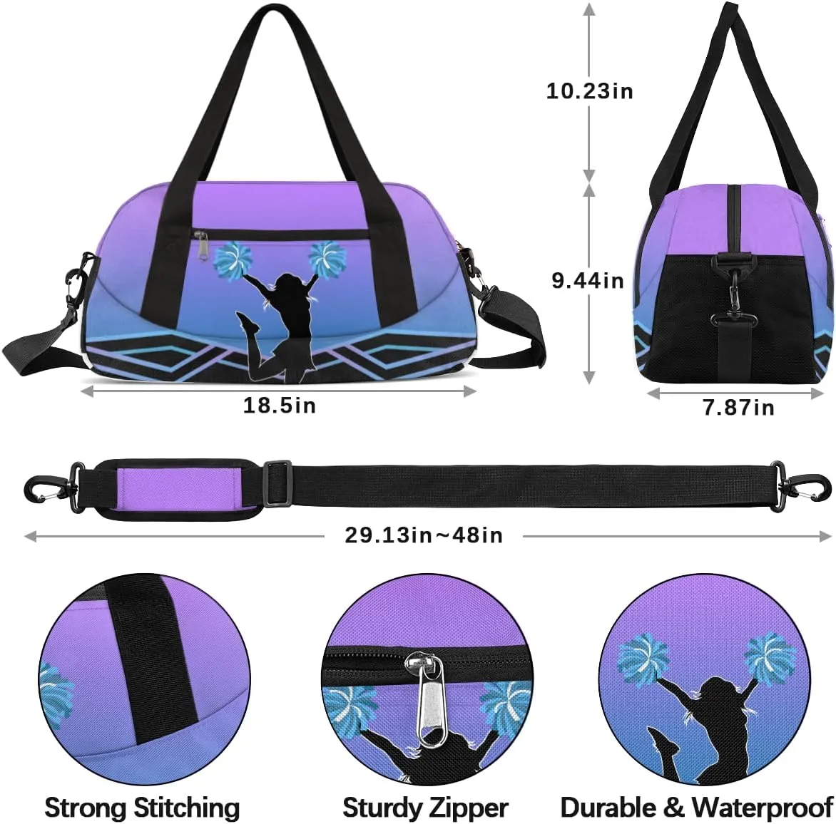 Cheerleader Kids Overnight Duffel Bags for Girls Cheer Sport Gym Bag Duffel Bag for Travel Weekender Practice Gymnastics Ballet School Gym Sleepover Bag