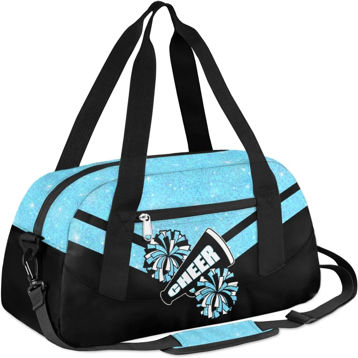 Cheerleading Kids Overnight Duffel Bags for Girls Blue Glitter Sport Gym Bag Duffel Bag for Travel Weekender Practice Gymnastics Ballet School Gym Sleepover Bag