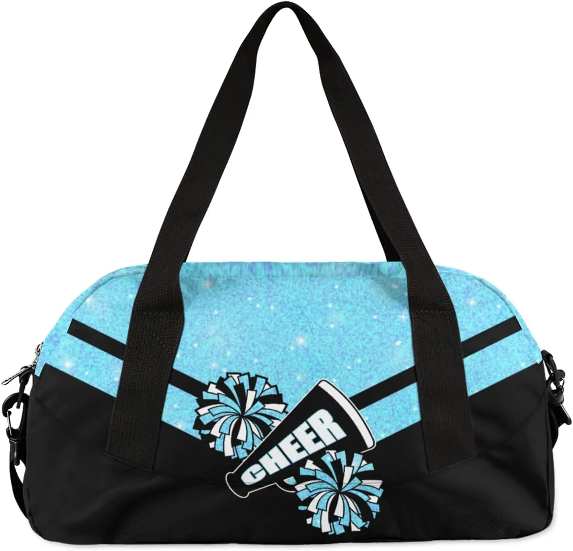 Cheerleading Kids Overnight Duffel Bags for Girls Blue Glitter Sport Gym Bag Duffel Bag for Travel Weekender Practice Gymnastics Ballet School Gym Sleepover Bag