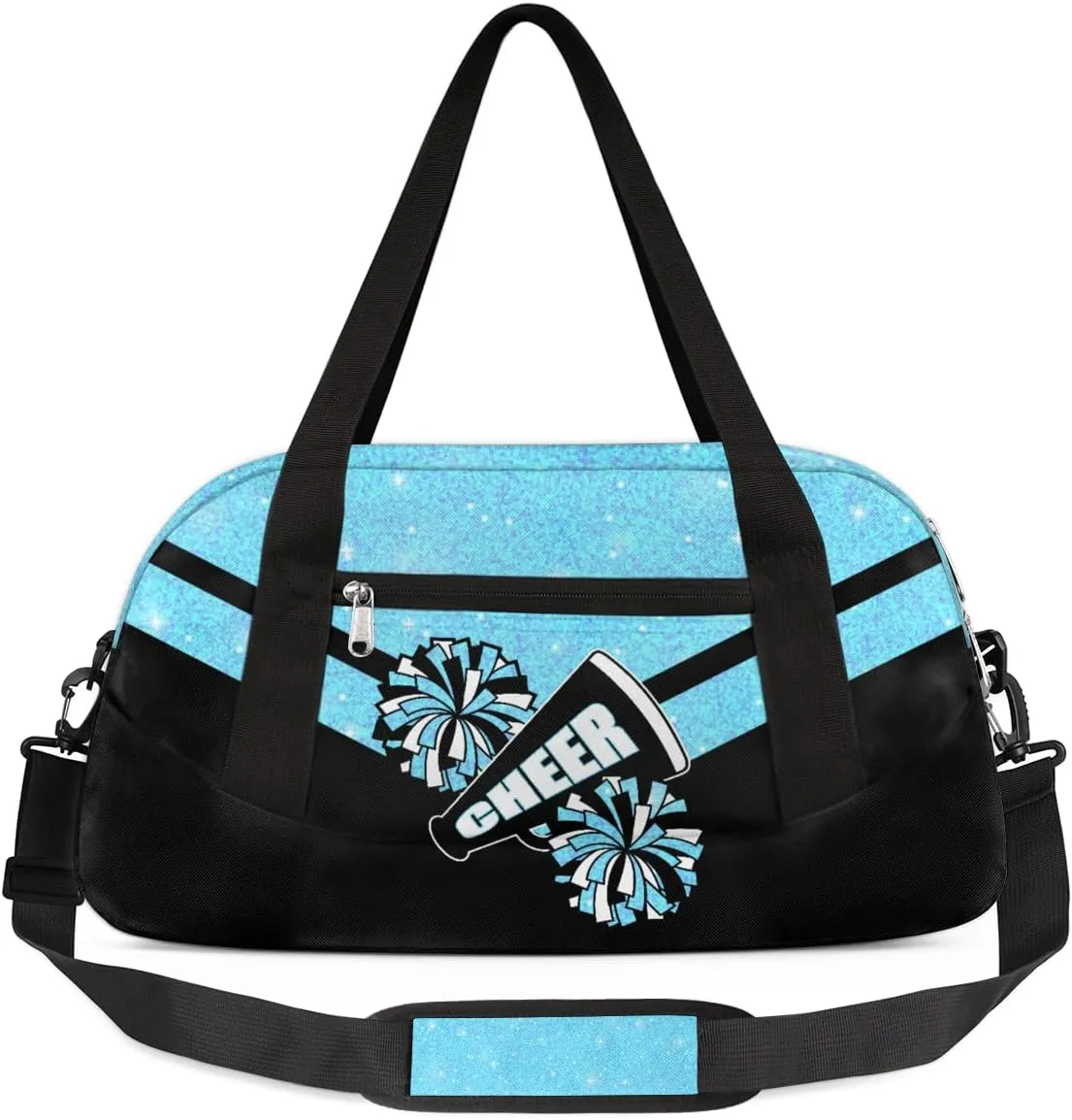 Cheerleading Kids Overnight Duffel Bags for Girls Blue Glitter Sport Gym Bag Duffel Bag for Travel Weekender Practice Gymnastics Ballet School Gym Sleepover Bag