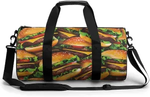 Cheeseburgers Hamburgers Printed Sports Gym Bag for Women Men Travel Duffel Bag Workout Weekender Bags