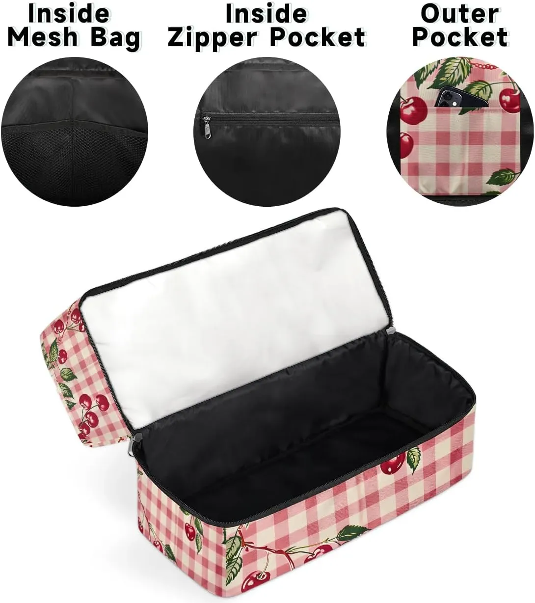 Cherries Check Plaid Travel Duffel Bag Dry Wet Separated Sports Tote Travel Duffle Bag Gym Workout Bag Women Travel Duffel Bag for Women, Travel, Gym, Work
