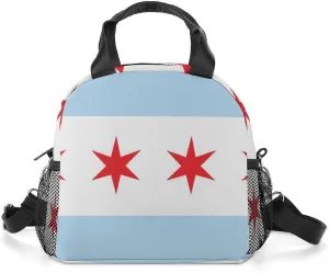 Chicago Flag Portable Lunch Box Crossbody Bag Tote Insulated with Adjustable Strap Work Beach Picnic