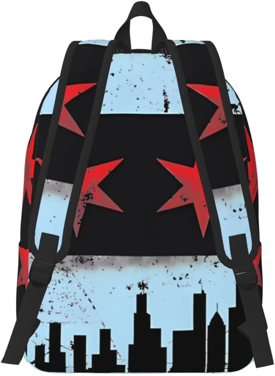 Chicago Skyline Flag Canvas Backpacks Laptop Backpack Multipurpose Double Shoulder Bag for Men Women Gifts Small
