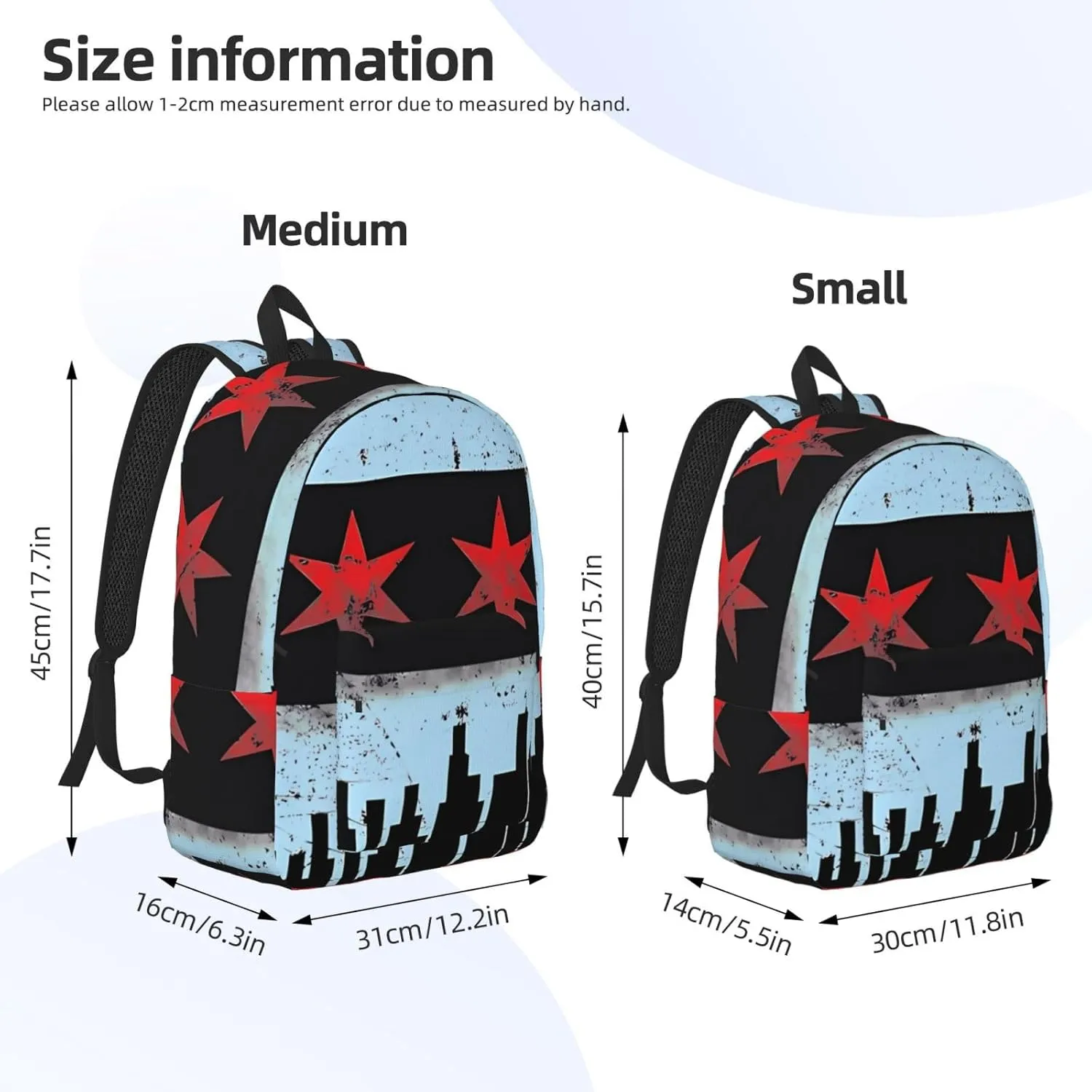 Chicago Skyline Flag Canvas Backpacks Laptop Backpack Multipurpose Double Shoulder Bag for Men Women Gifts Small