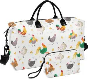 Chicken Farm Birds Animal Duffle Bag for Travel Make up Bags Set, Flower Womens Small Gym Bag Carry on Tote