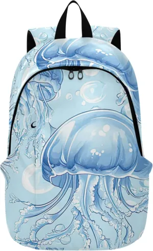 CHIFIGNO Blue Pink Casual Womens Backpack Cute Daypack Blue Jellyfish Waterproof Cool College Backpacks for Girls