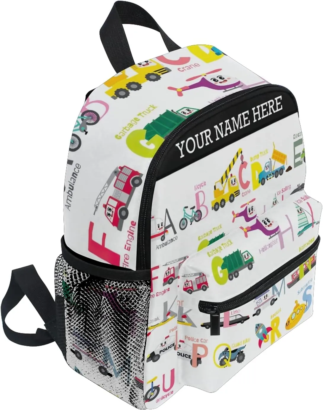 CHIFIGNO Customized Backpack with Name Cute Colorful Transportations Kids Preschool Backpacks for Boys Travel Bag Schoolbag Bookbag for Children