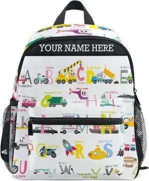 CHIFIGNO Customized Backpack with Name Cute Colorful Transportations Kids Preschool Backpacks for Boys Travel Bag Schoolbag Bookbag for Children