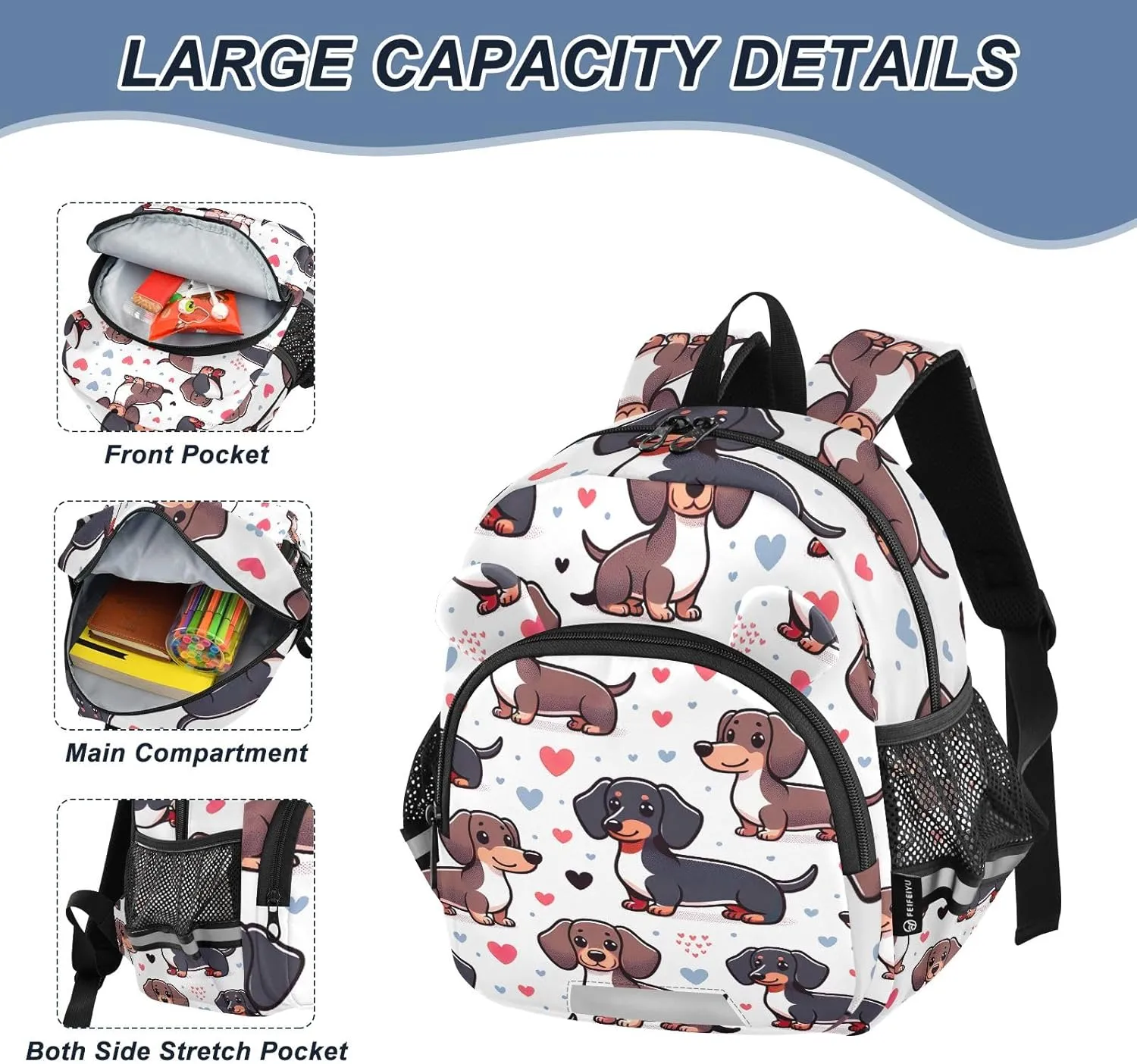 CHIFIGNO Cute Dachshund Dogs Backpacks for Toddler Girls Boys, Kids School Bag Preschool Kindergarten Backpack, Mini Travel Book Bag