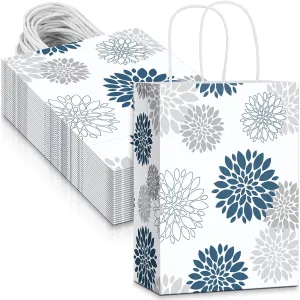 Chiisong 24 Pcs Floral Paper Gift Bags with Handles Dahlia Gift Bag Floral Party Favor Handbag for Mothers Day Seasonal Birthday Baby Shower Wedding Party