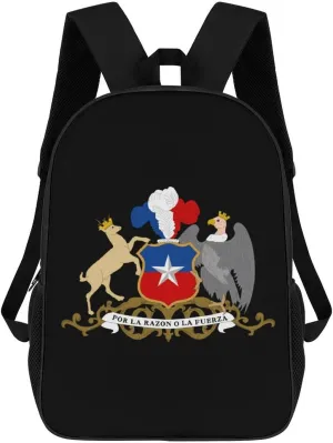 Chile Chilean National Emblem 17 Inches Travel Backpacks Funny Shoulder Bag Lightweight Daypack